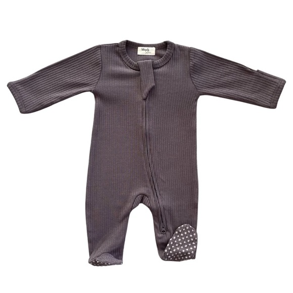 COAL | Blush Lotus ribbed organic baby gender neutral footie - Picture 1 of 3